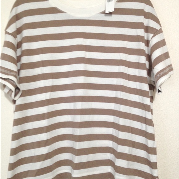 OLD NAVY Brown and White Short-Sleeve Vintage Striped Easy Scoop Neck T-shirt - Picture 2 of 8